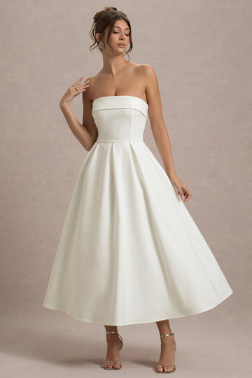 Annalise Ecru Bandeau Skater Midi Dress